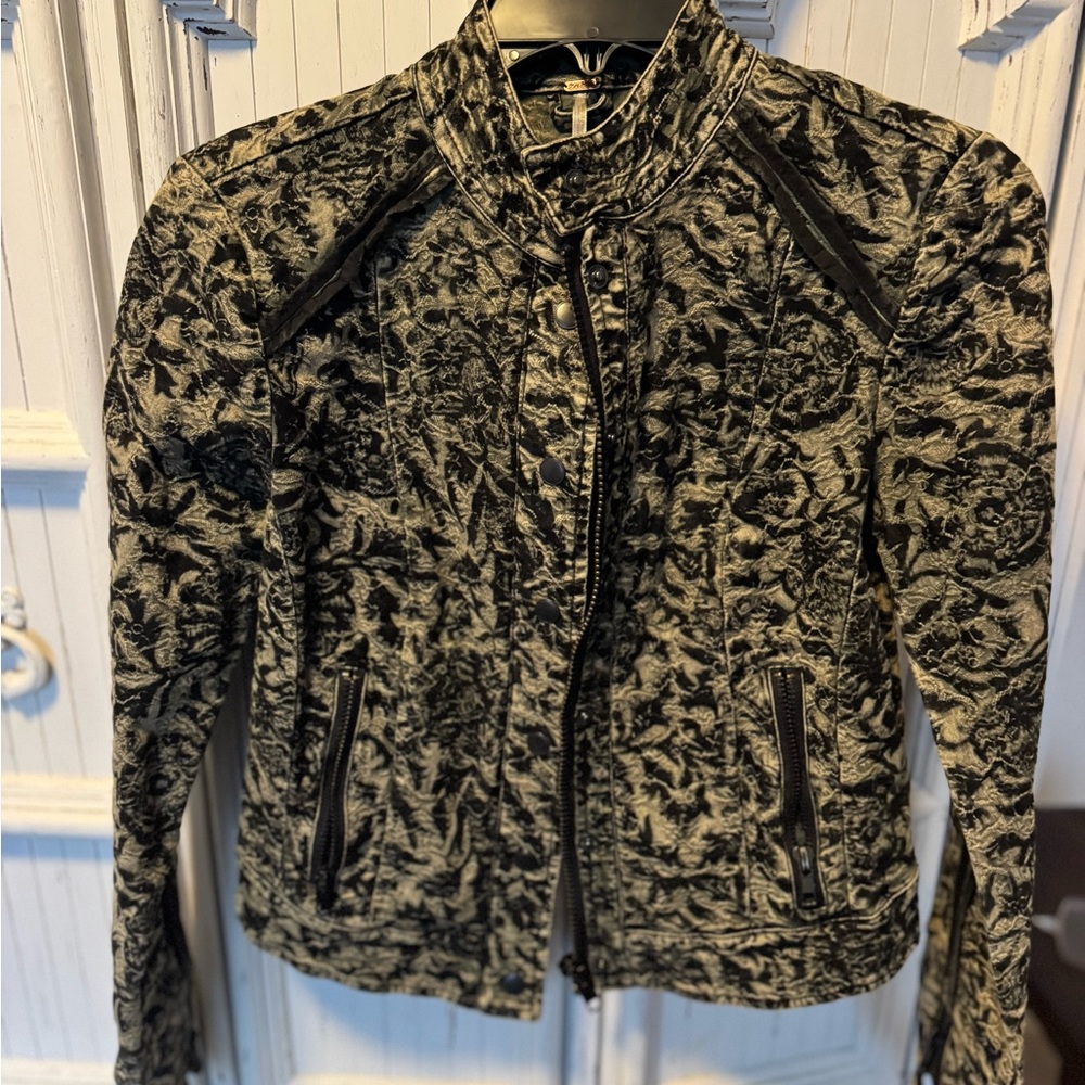 Free People Black and Gray Bomber Jacket